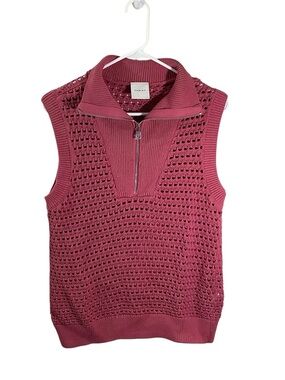 Varley Crocheted Sleeveless Zip-Up Vest in Dusty Rose